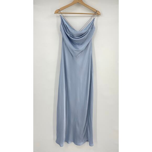 Meshki Light Blue Satin Maxi Dress - Picture 2 of 14